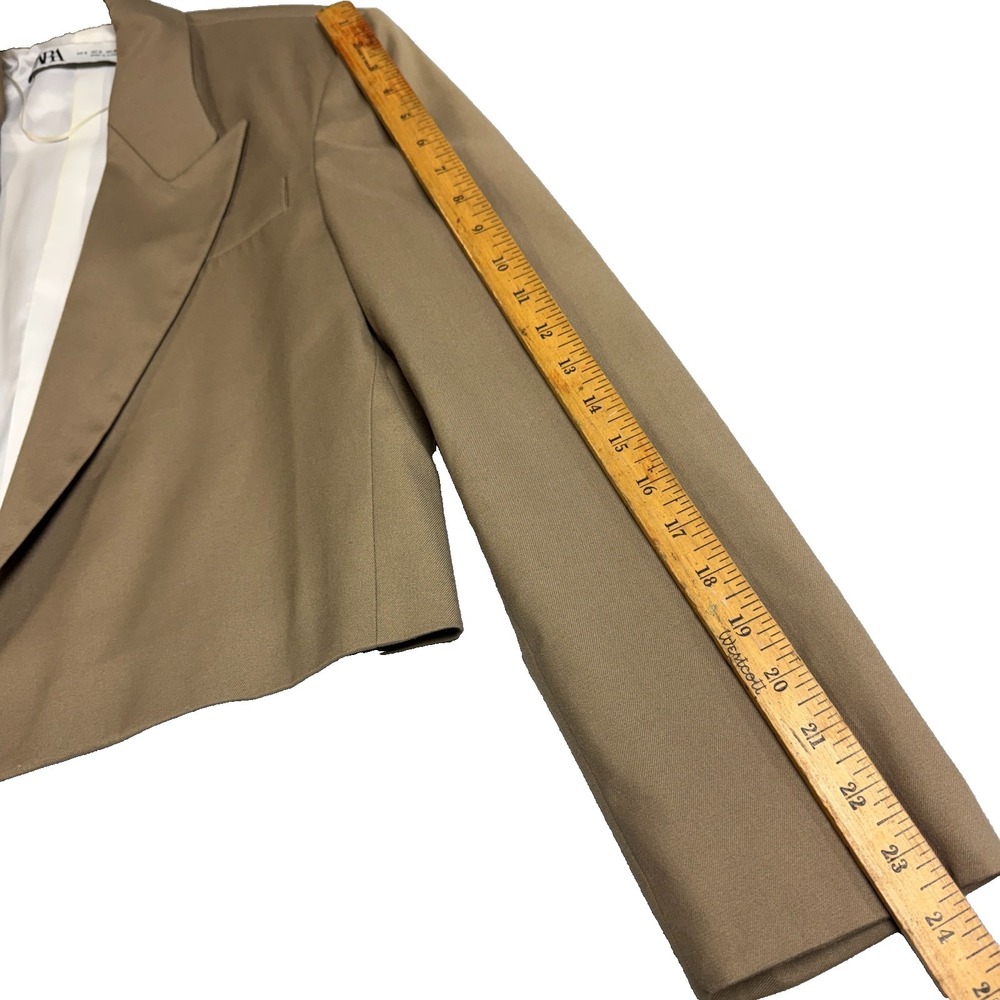 ZARA Cropped Lapel Blazer Taupe Brown Tailored Blazer Open Front Womens Academia - Picture 16 of 16